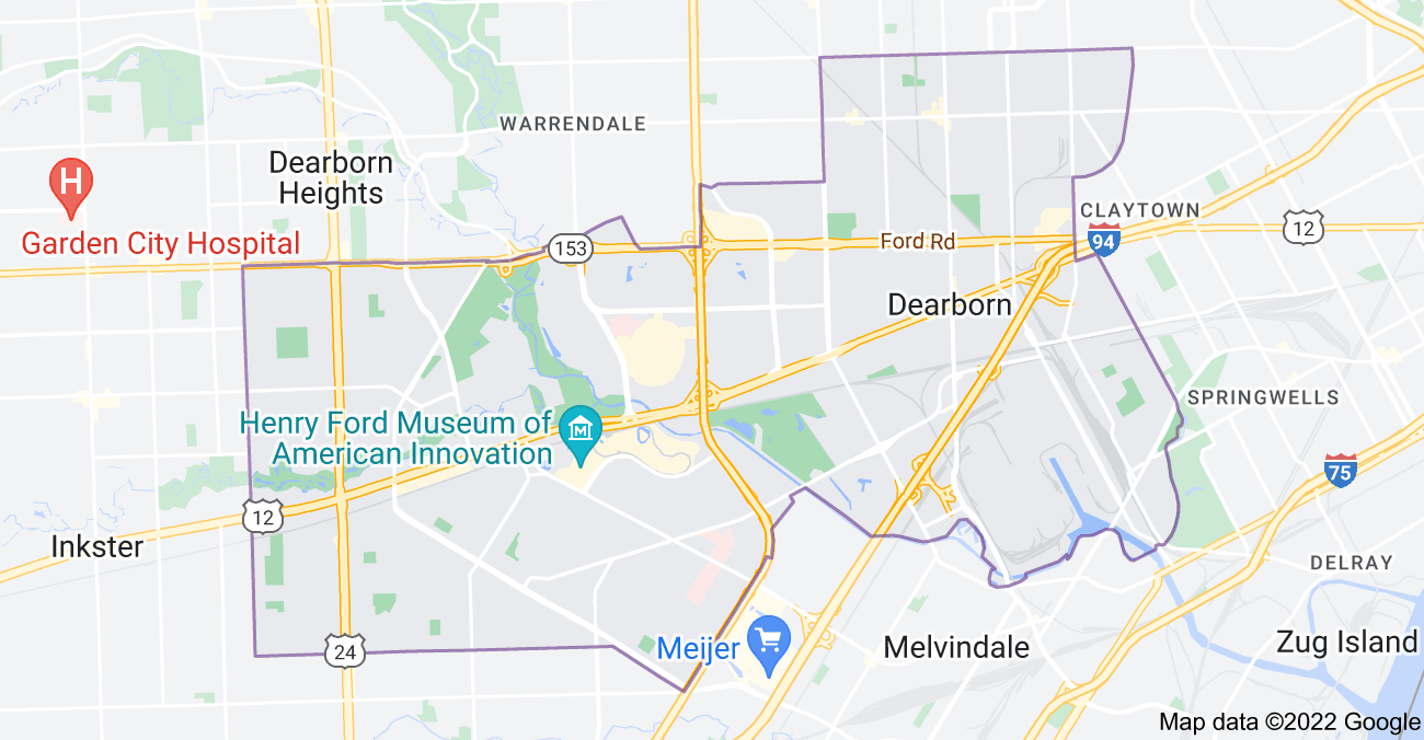 Map of Dearborn, MI