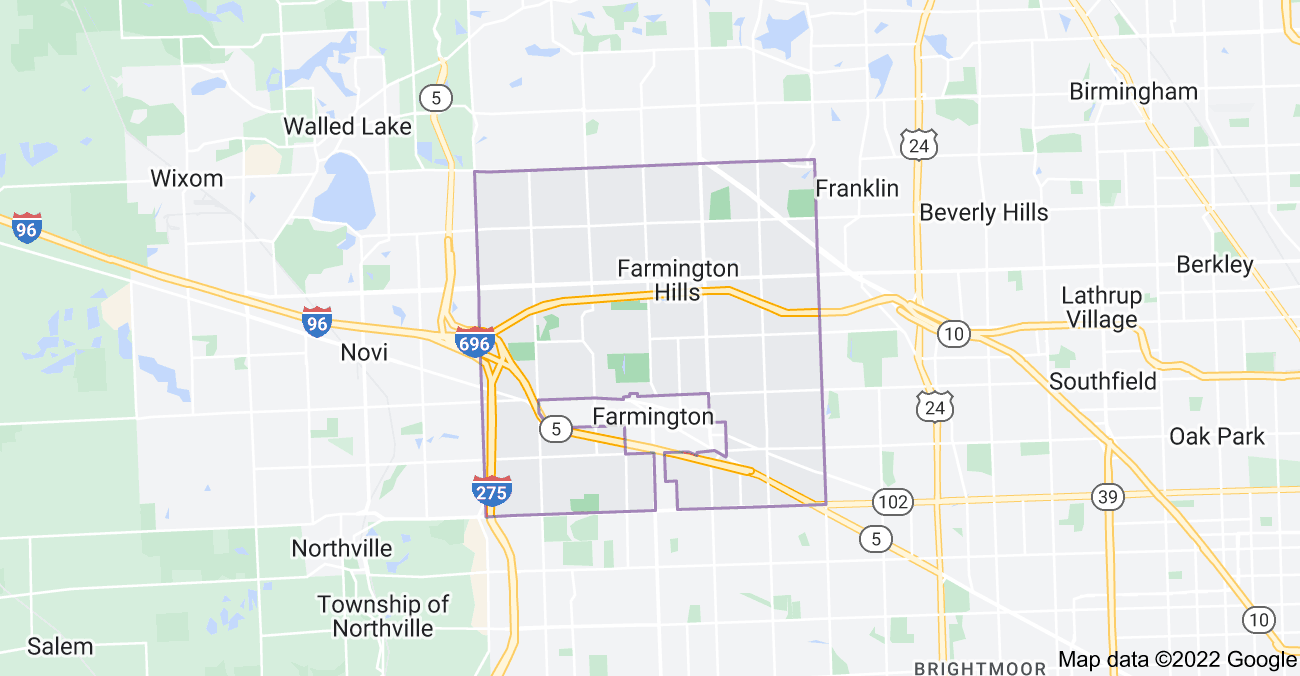 Map of Farmington Hills, MI