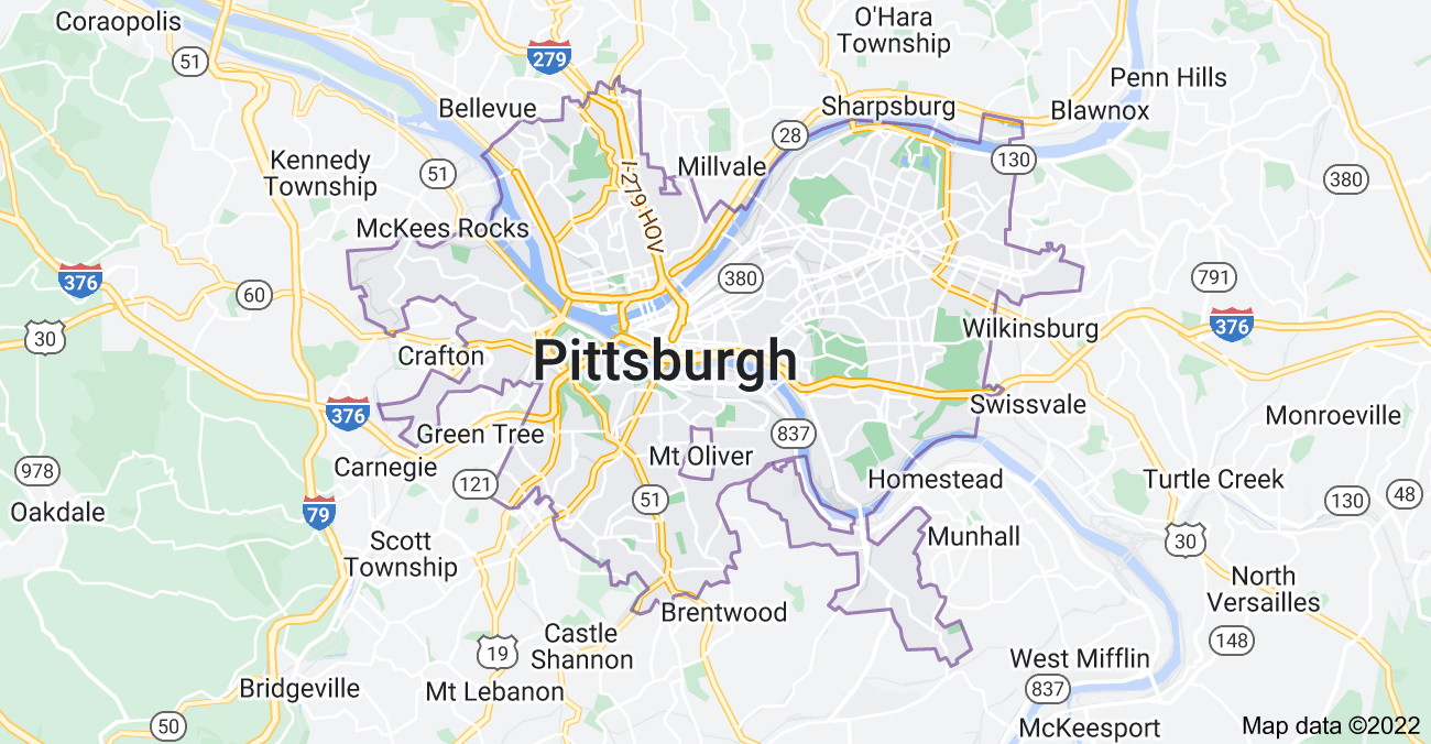 Map of Pittsburgh, PA