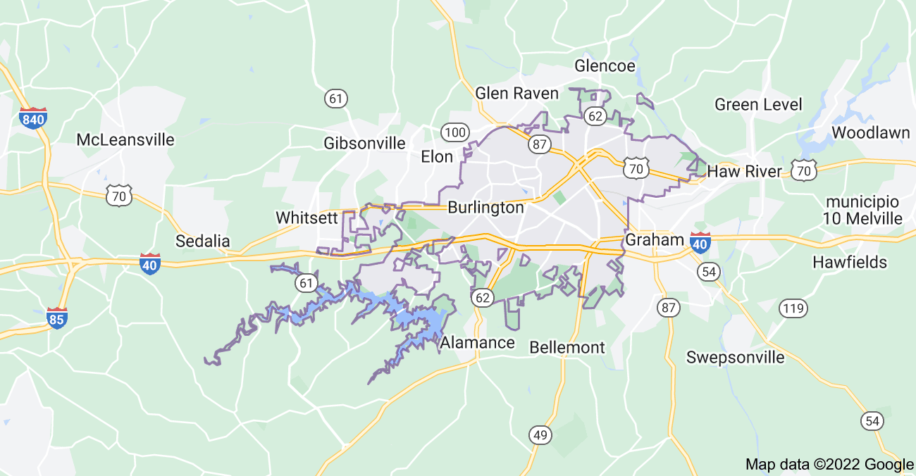 Map of Burlington, NC