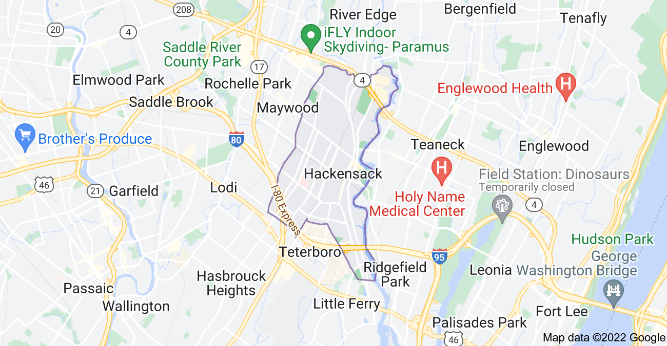 Map of Hackensack, NJ