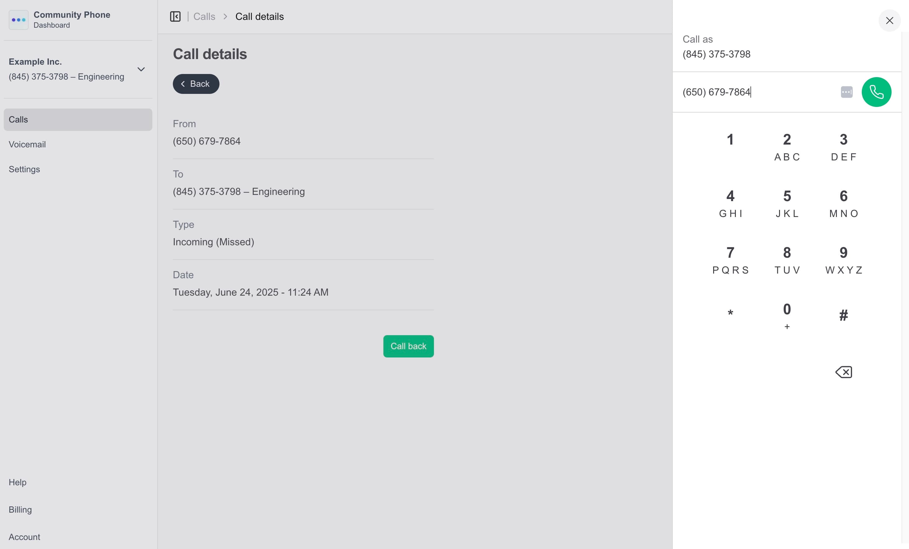 Call back dialer on desktop