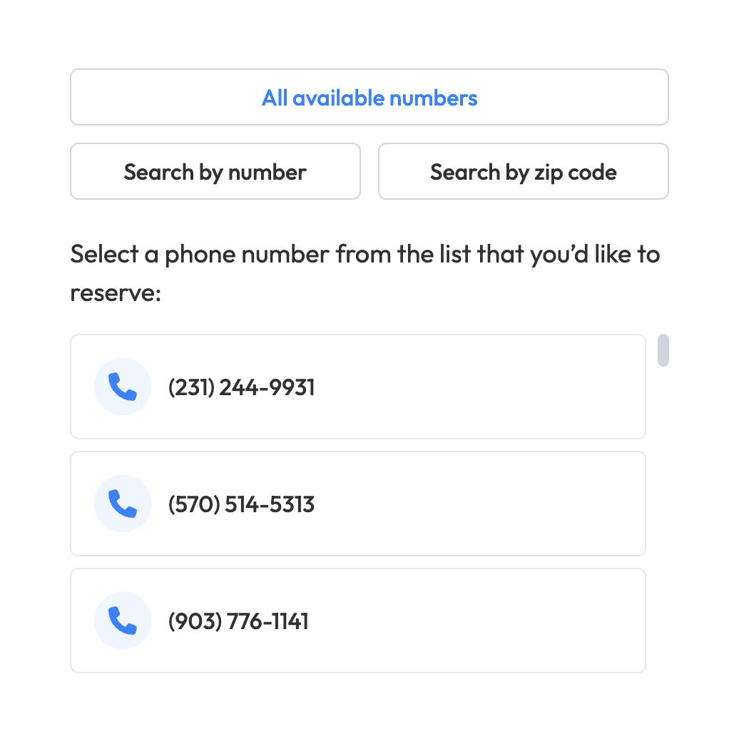 Phone Number Selector