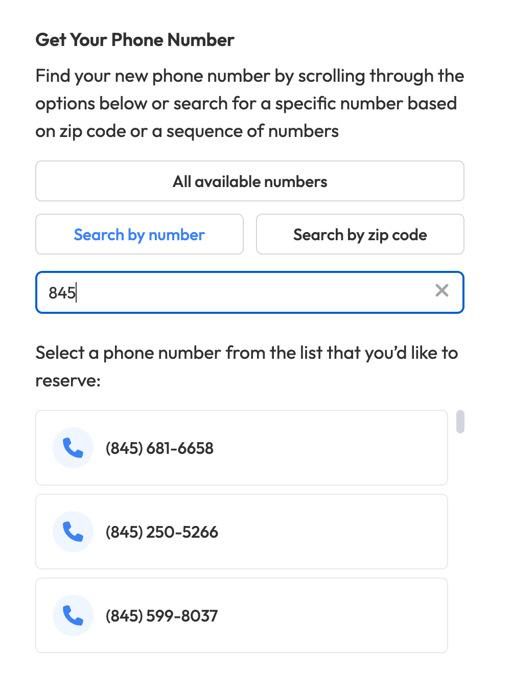 Phone Number Selector