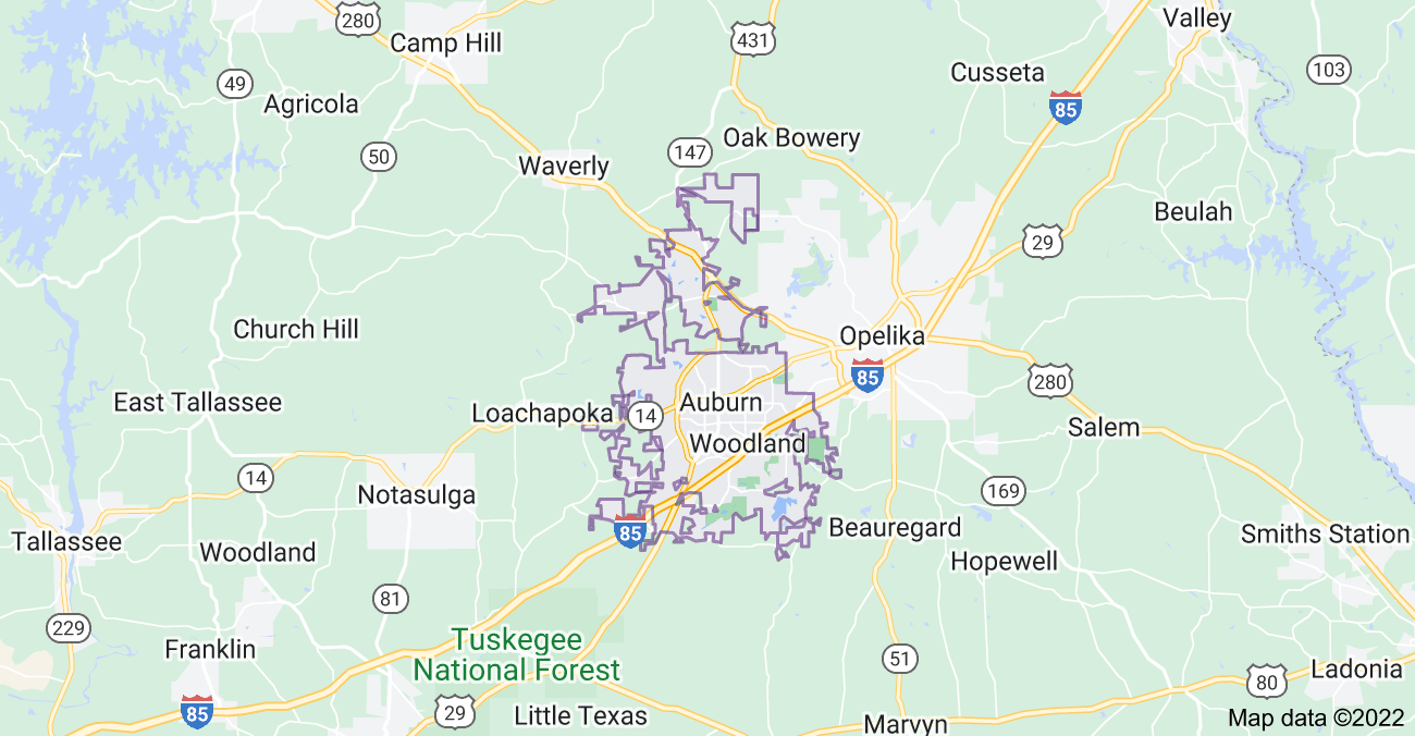 Map of Auburn, AL