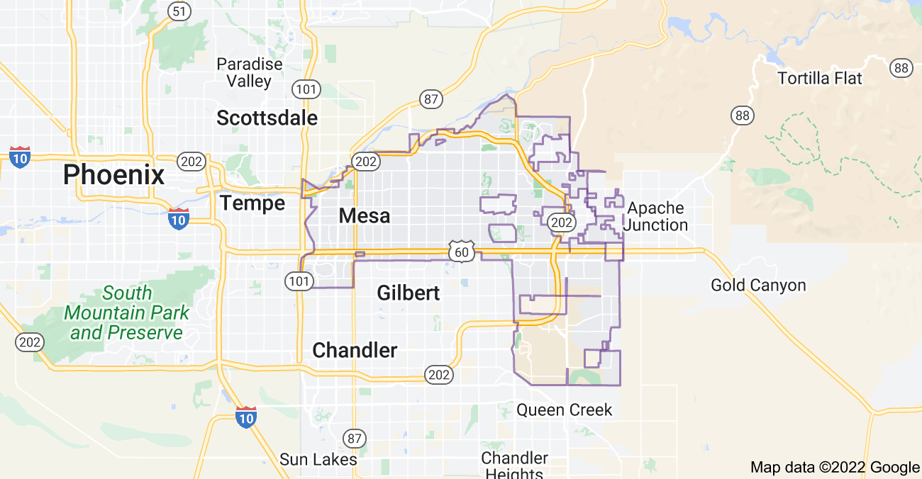 Map of Mesa, AZ