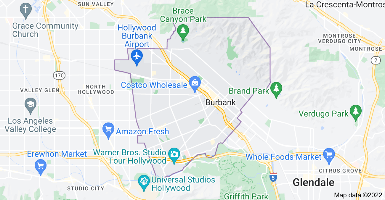 Map of Burbank, CA