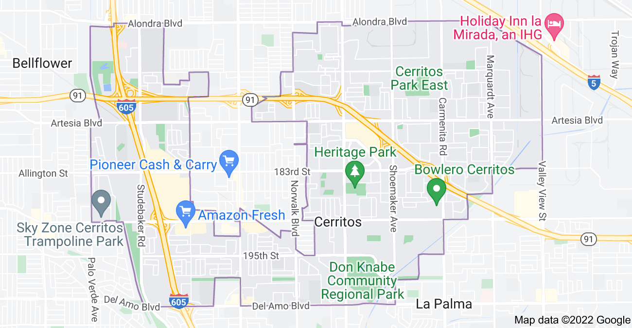 Map of Cerritos, CA