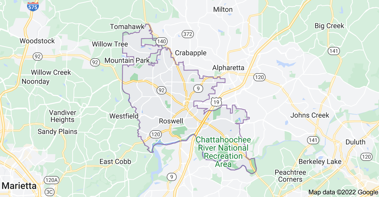 Map of Roswell, GA