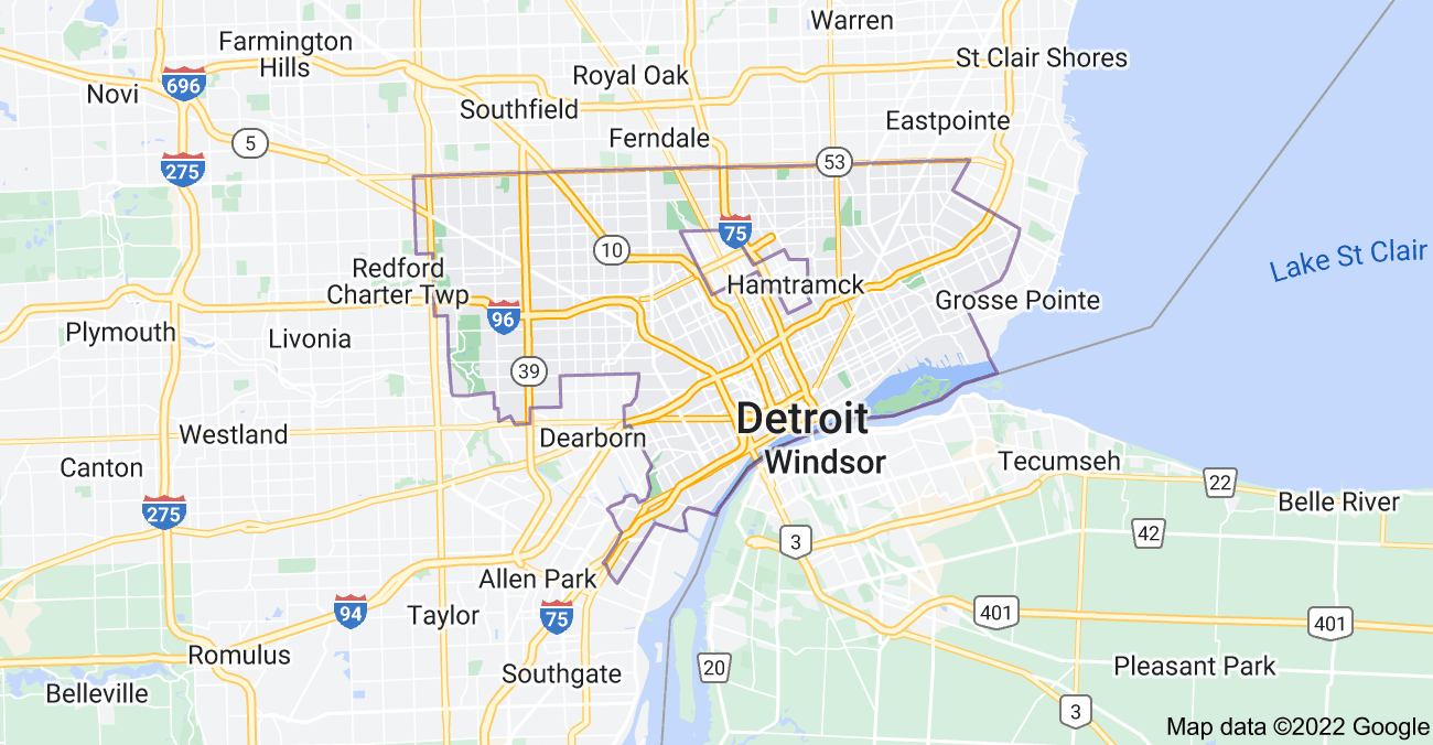 Map of Detroit, MI