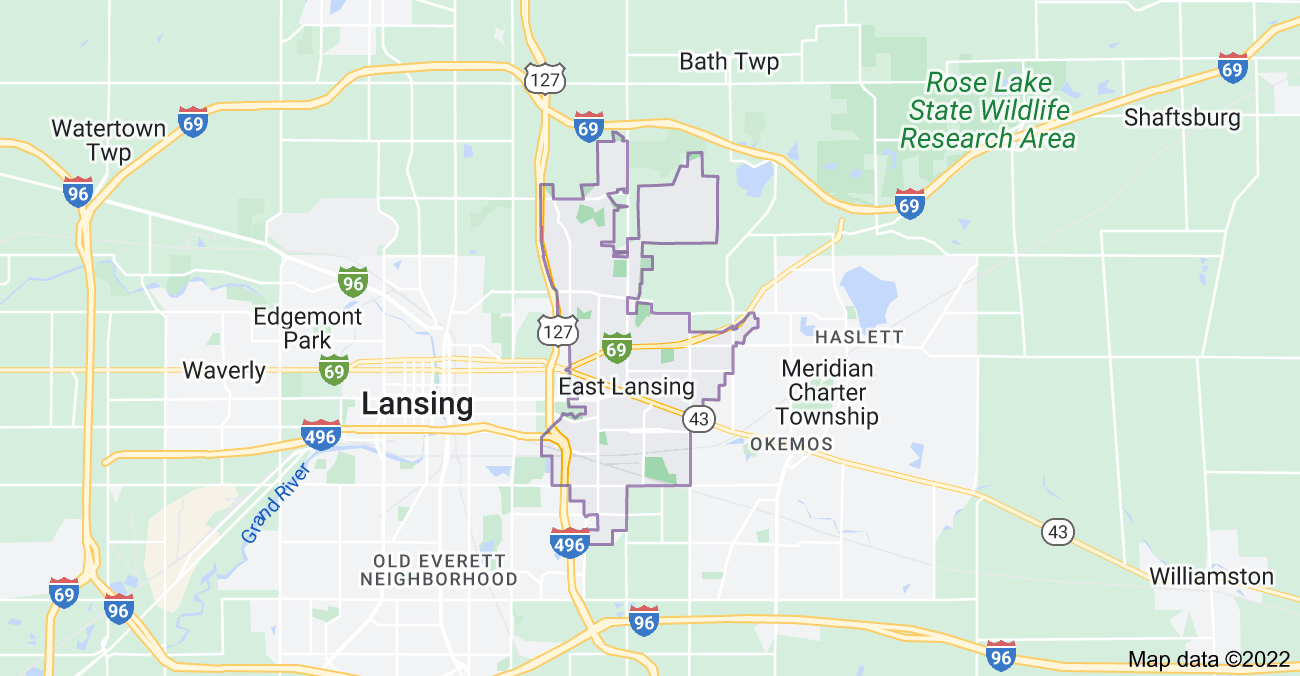 Map of East Lansing, MI