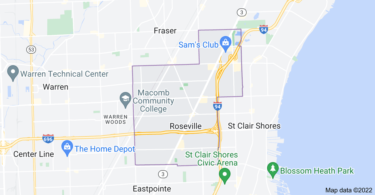 Map of Roseville, MI
