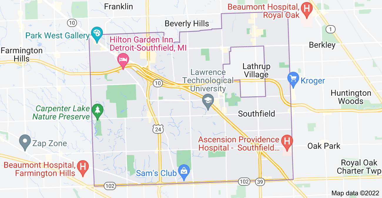 Map of Southfield, MI