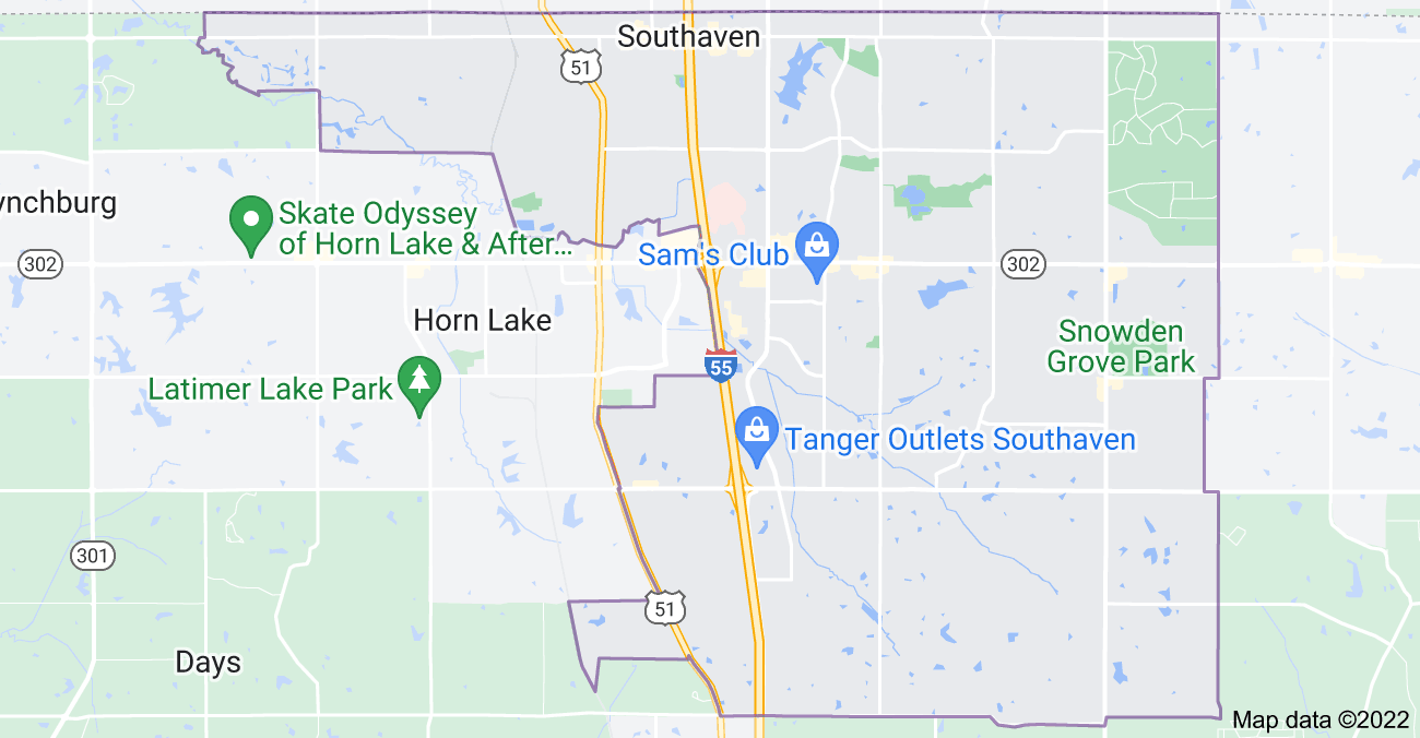 Map of Southaven, MS