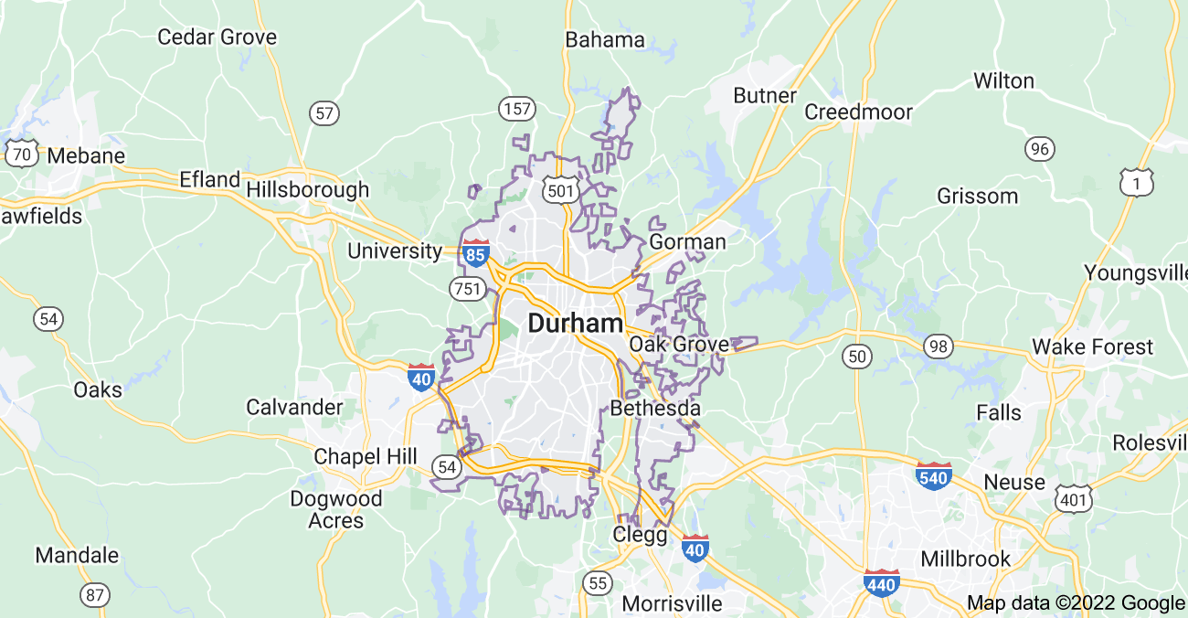Map of Durham, NC