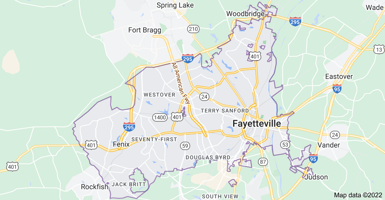 Map of Fayetteville, NC