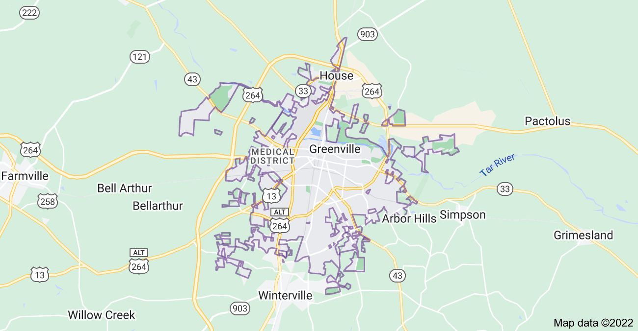 Map of Greenville, NC