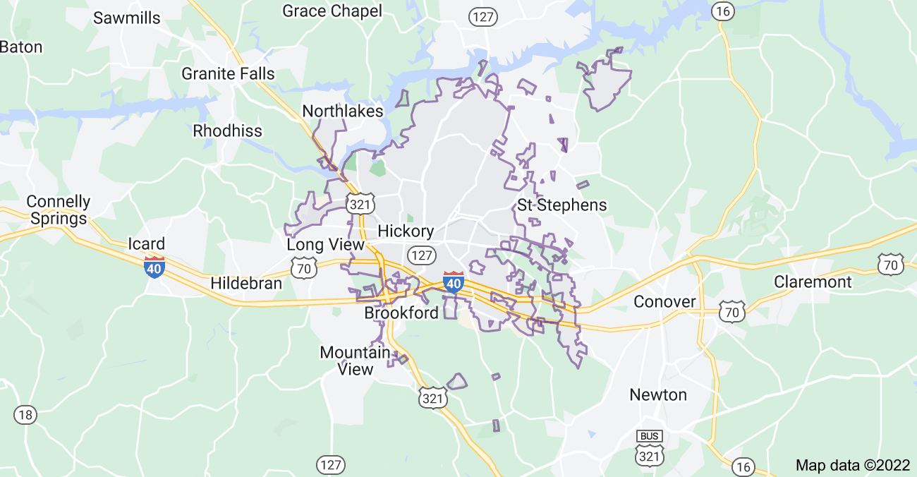 Map of Hickory, NC