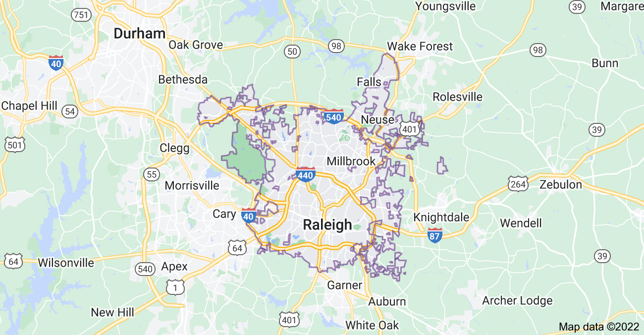 Map of Raleigh, NC