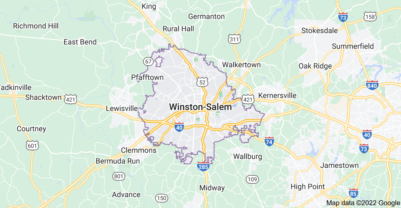 Map of Winston-Salem, NC