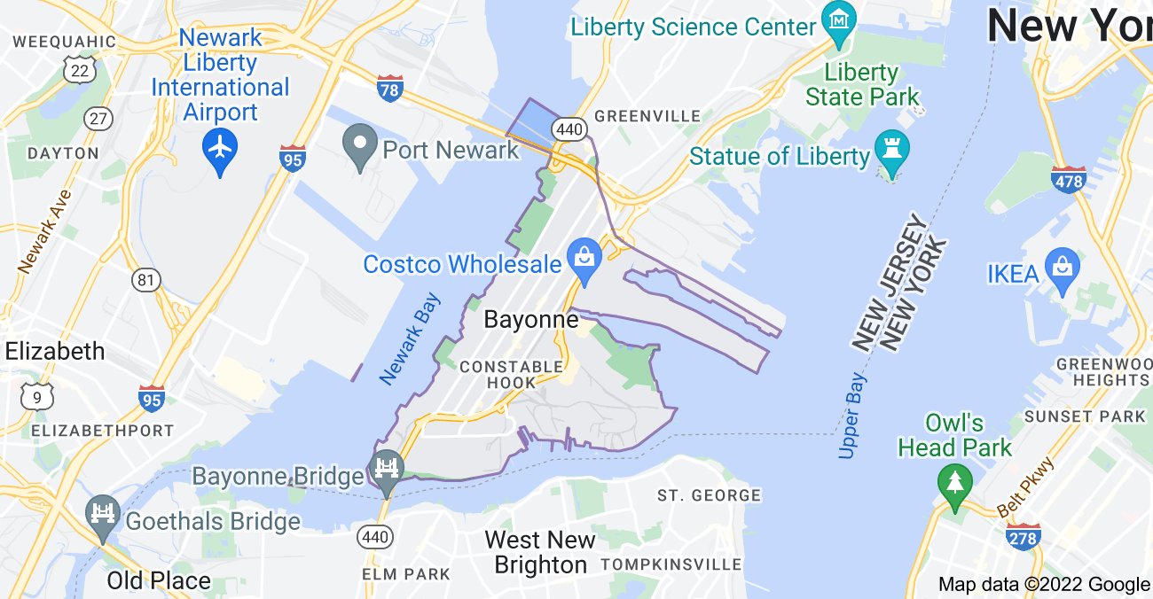 Map of Bayonne, NJ