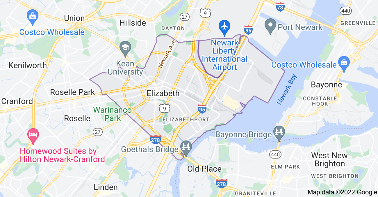 Map of Elizabeth, NJ