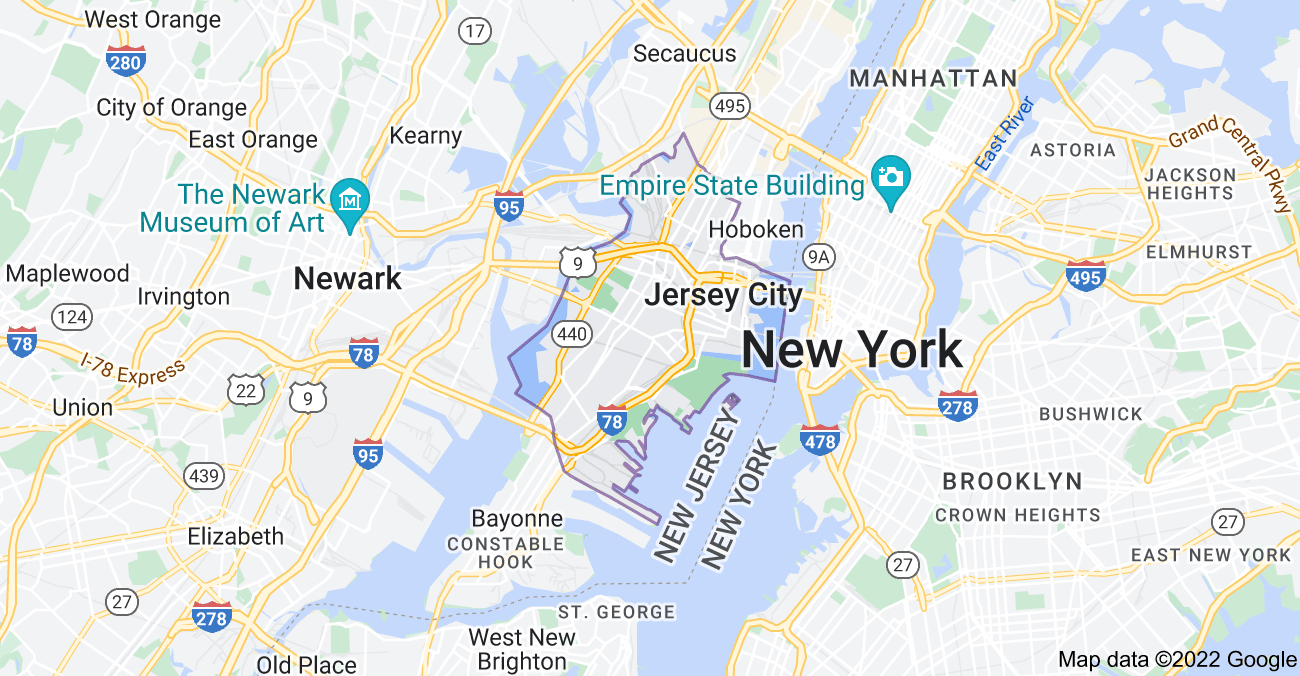 Map of Jersey City, NJ
