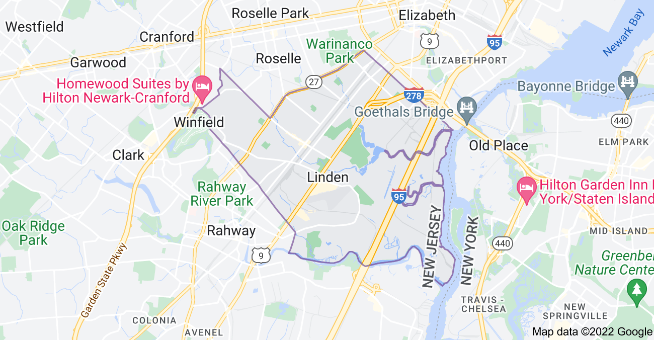 Map of Linden, NJ