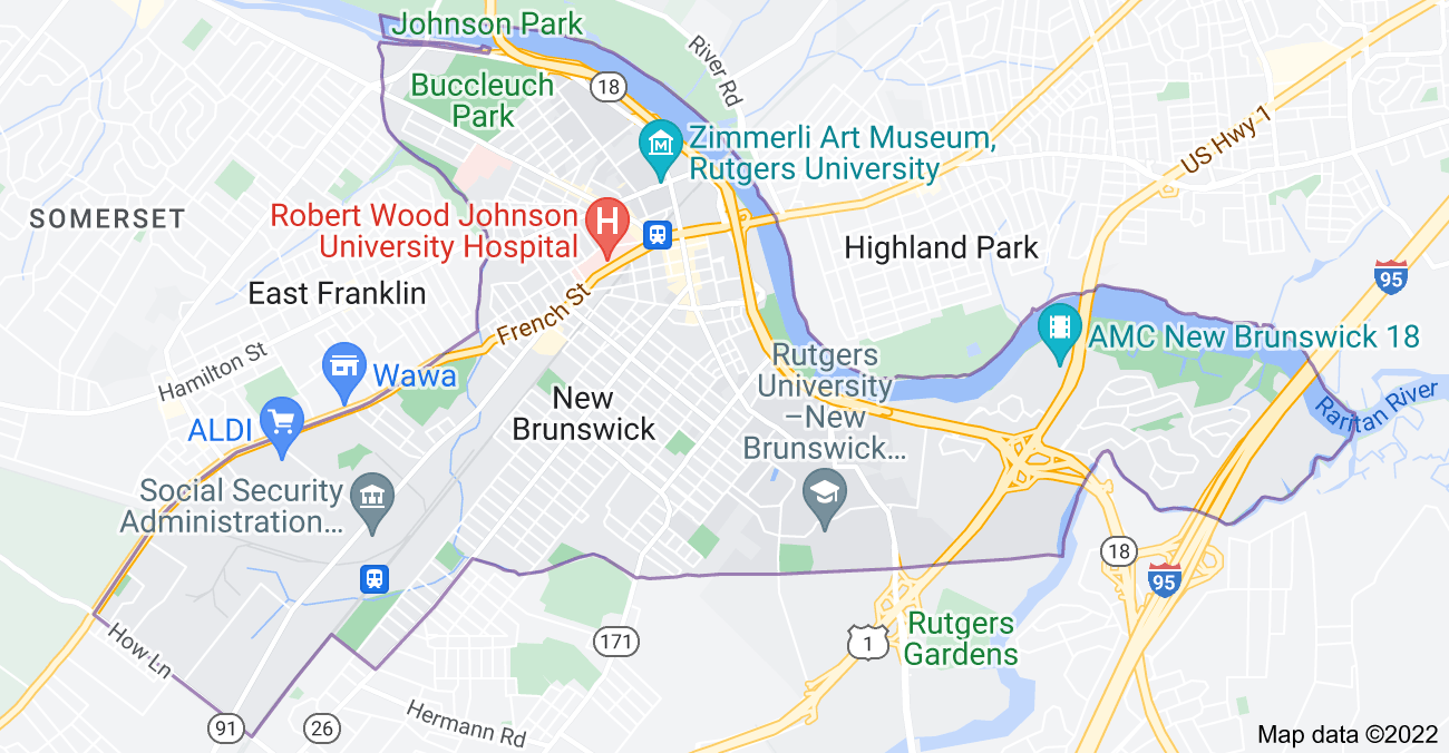 Map of New Brunswick, NJ