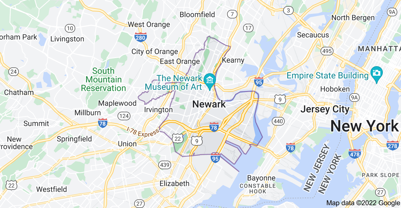 Map of Newark, NJ