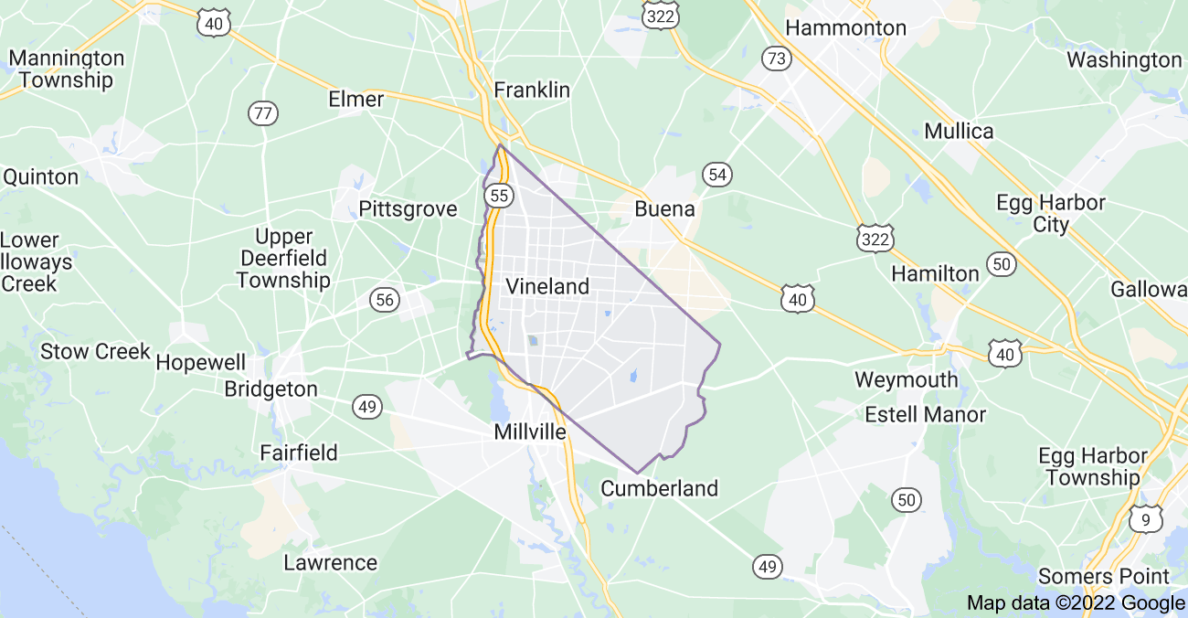 Map of Vineland, NJ