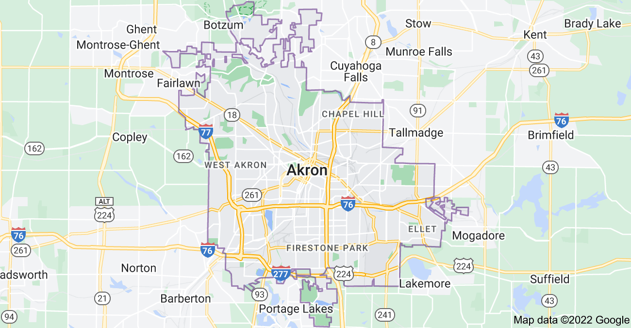 Map of Akron, OH