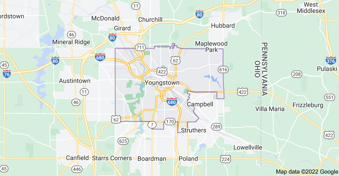 Map of Youngstown, OH