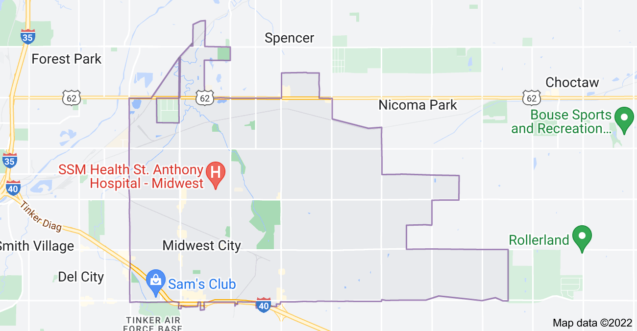 Map of Midwest City, OK