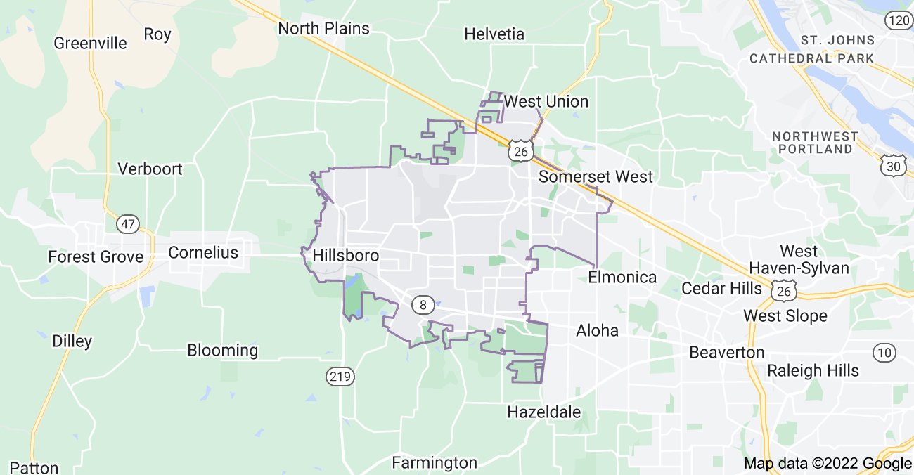 Map of Hillsboro, OR