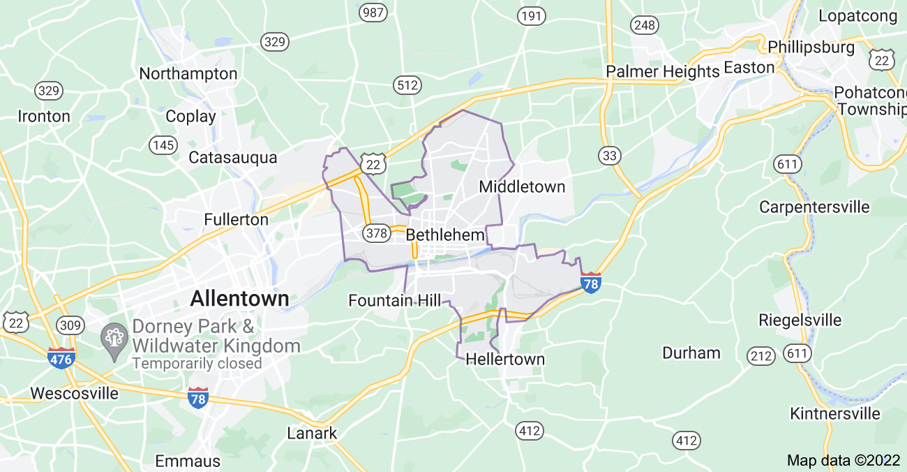 Map of Bethlehem, PA