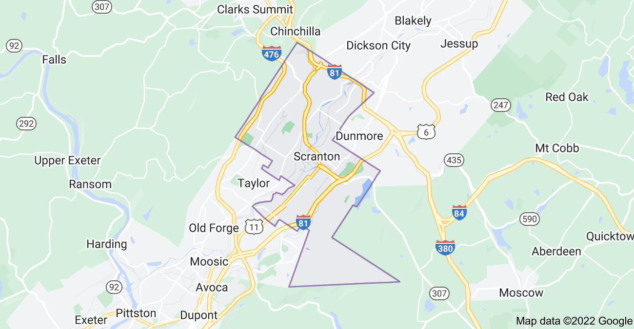 Map of Scranton, PA