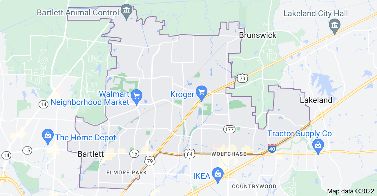 Map of Bartlett, TN