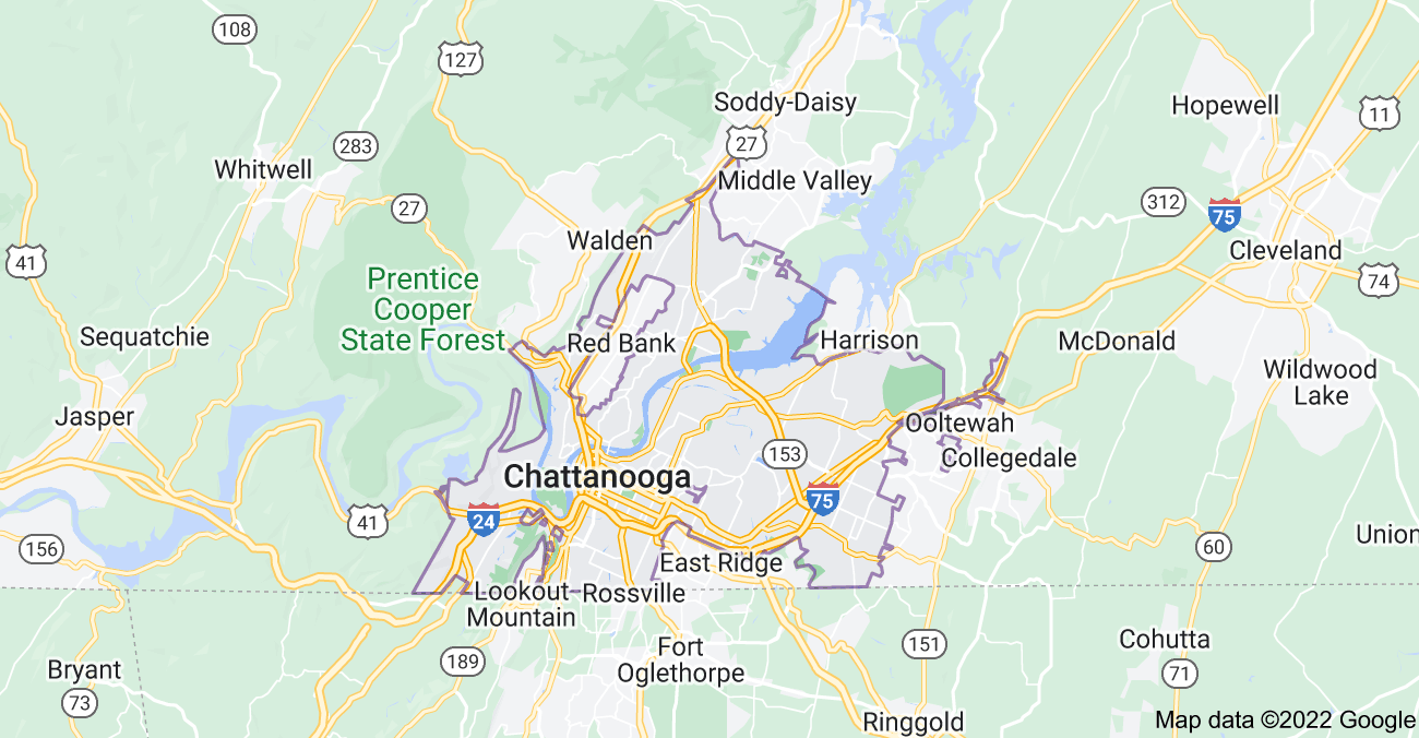Map of Chattanooga, TN