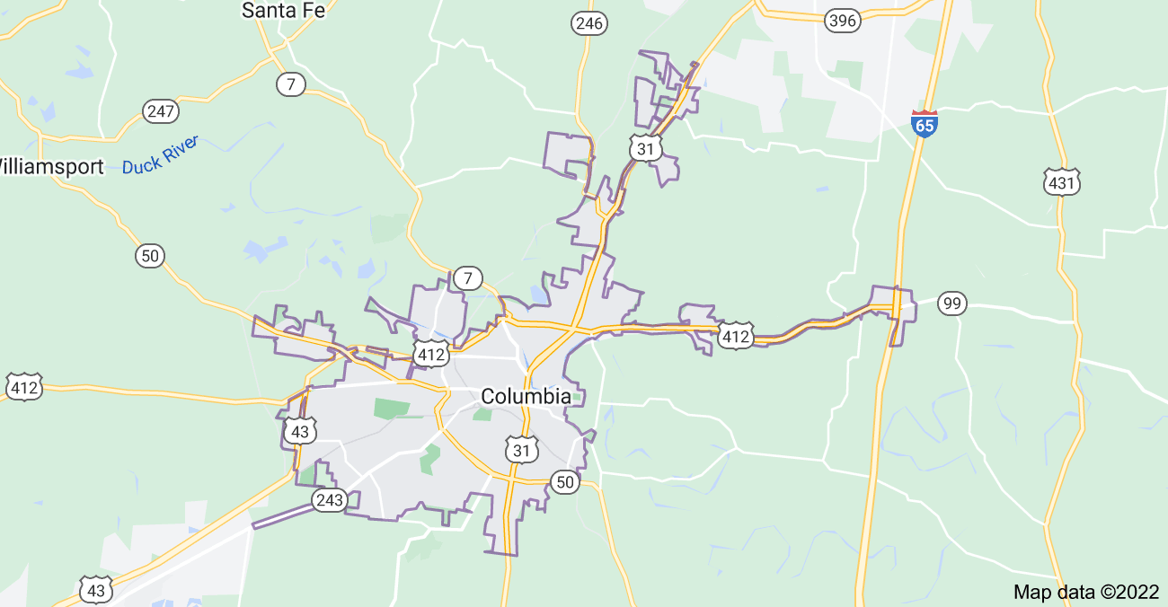 Map of Columbia, TN
