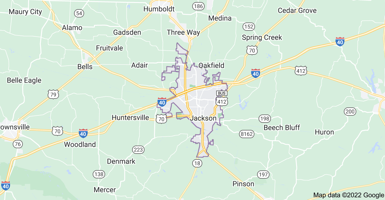 Map of Jackson, TN