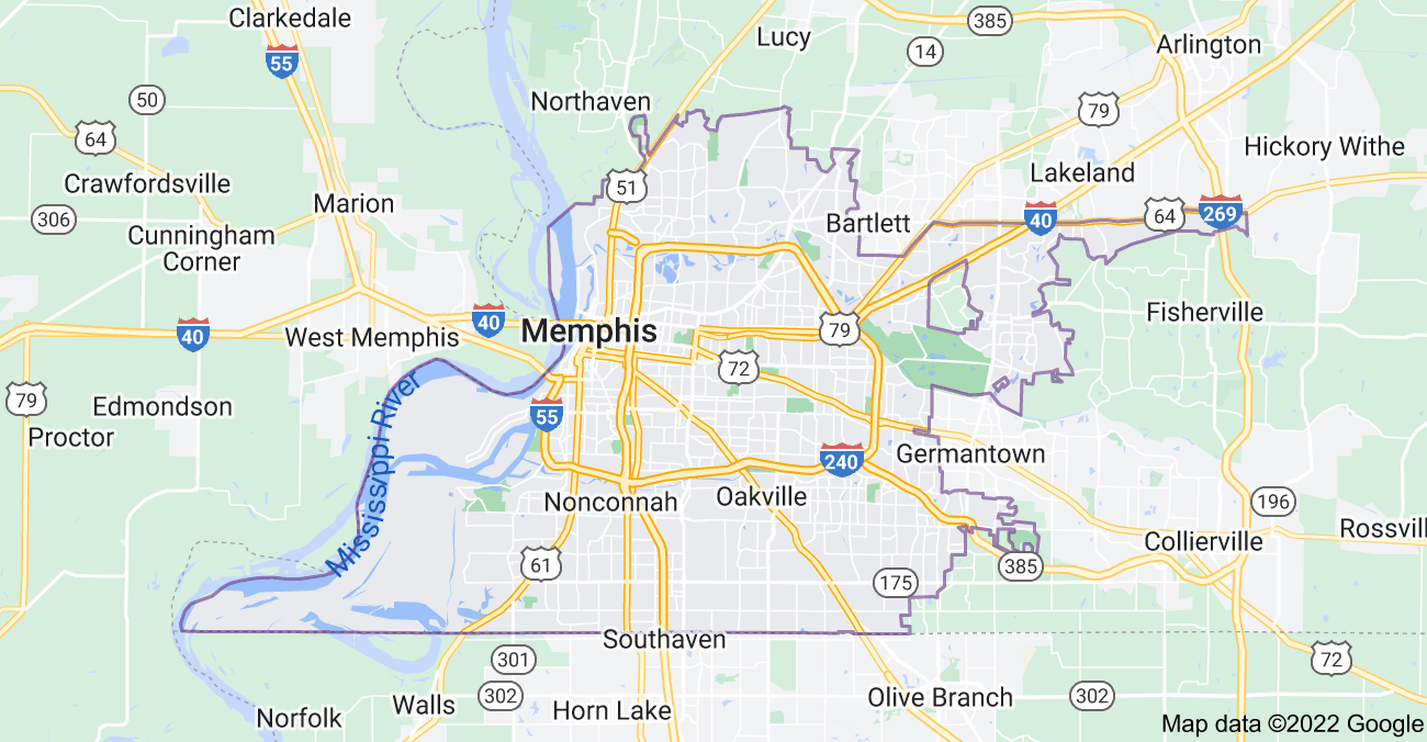 Map of Memphis, TN