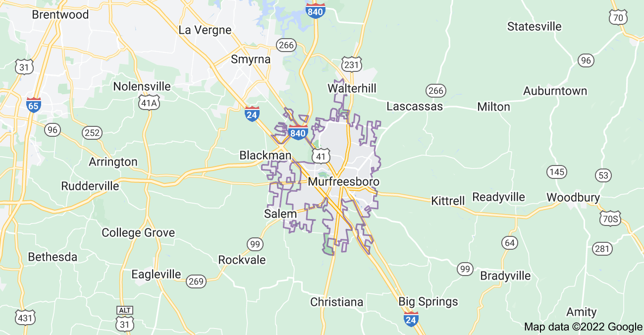 Map of Murfreesboro, TN