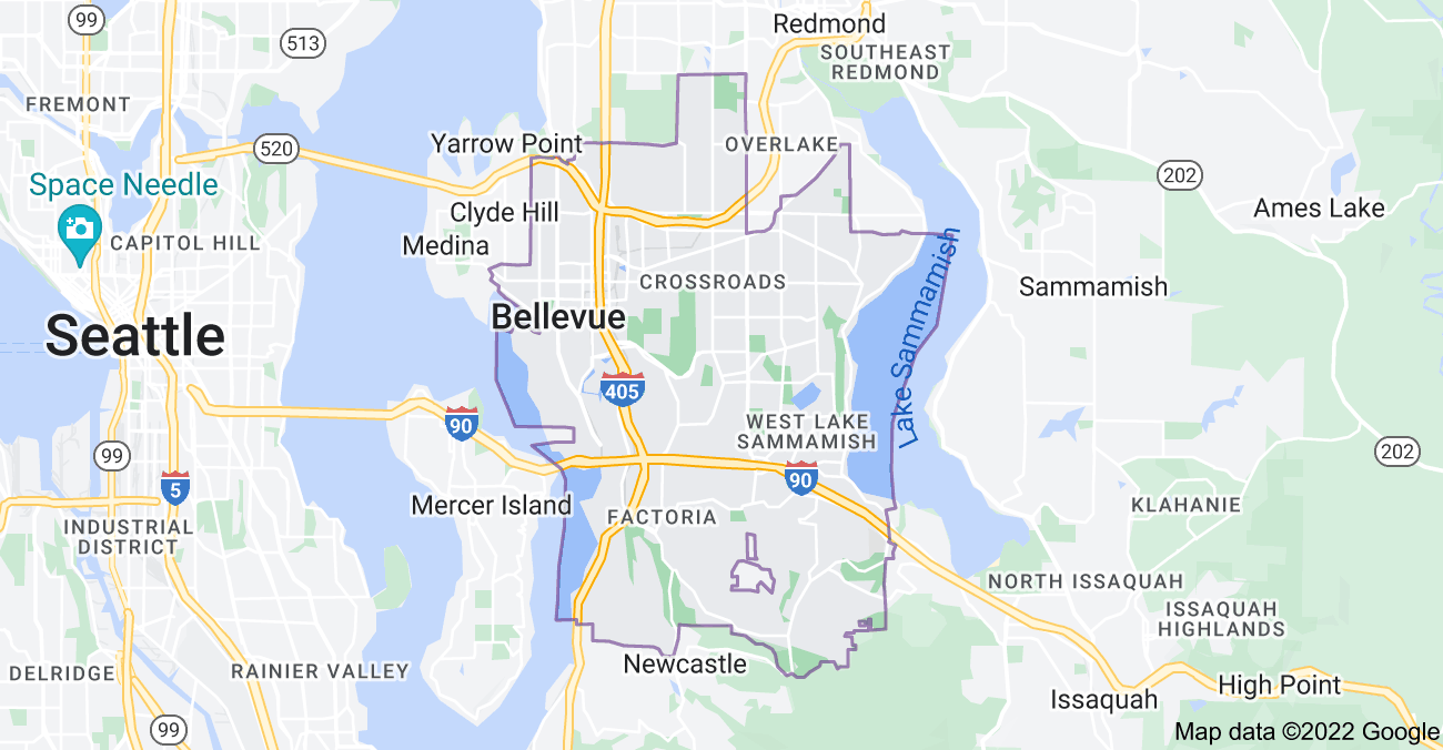Map of Bellevue, WA