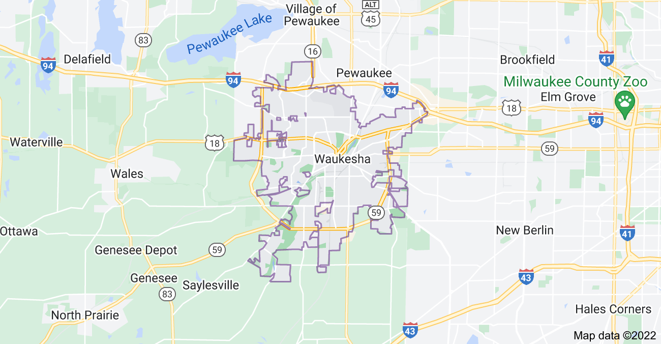Map of Waukesha, WI