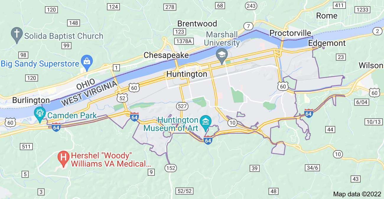 Map of Huntington, WV