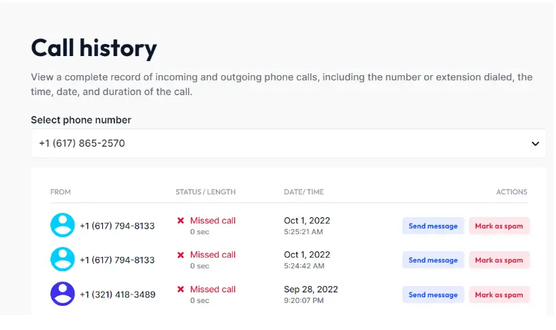 Image of Community Phone call history feature