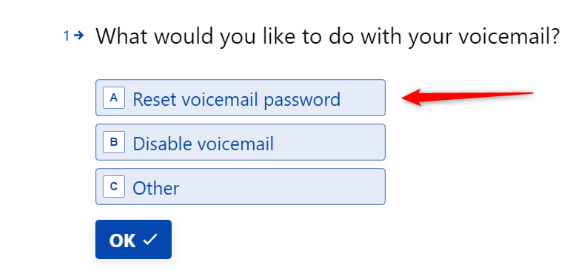 Typeform to reset voicemail password