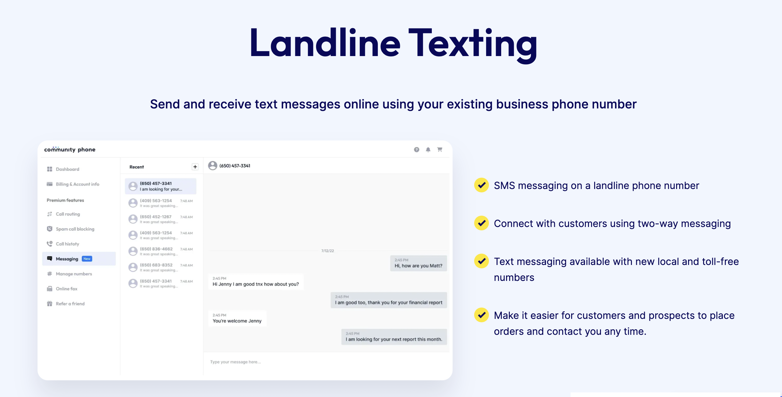 Landline texting